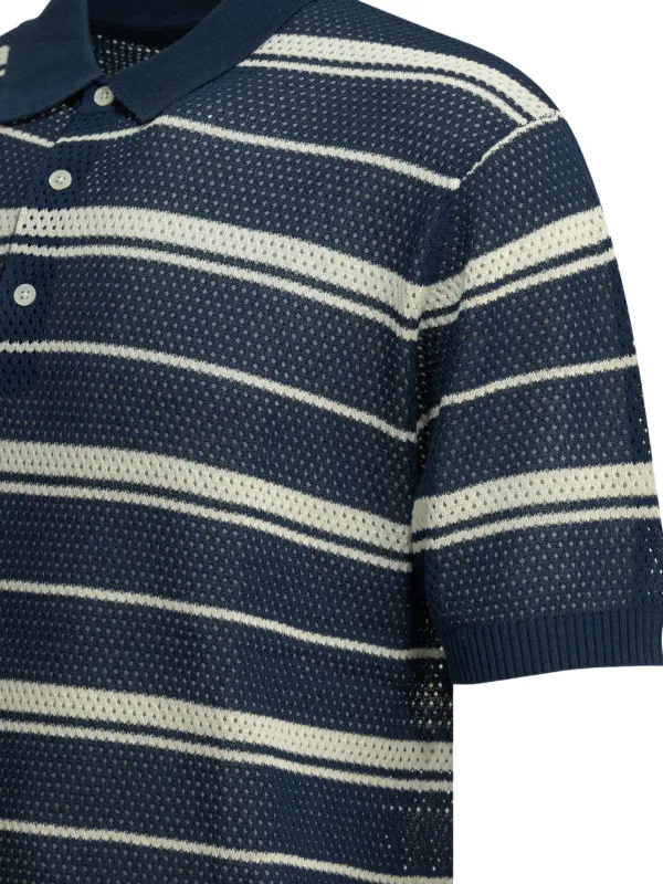 BEAMS PLUS Striped open-knit Polo Shirt | Black | FARFETCH ZA