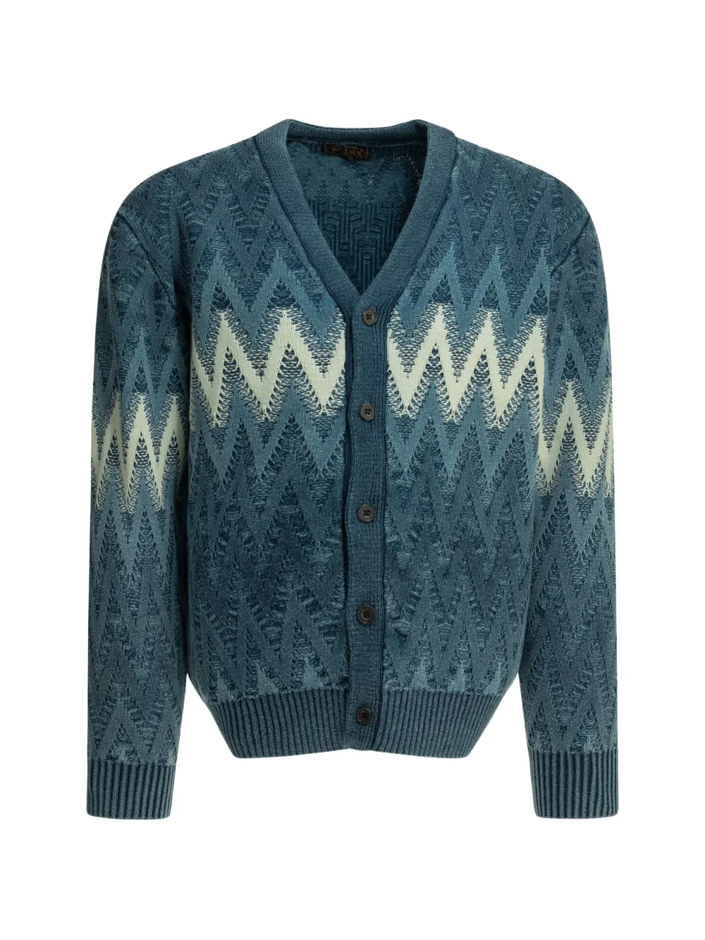 BEAMS PLUS chevron-knit cotton cardigan - Blu