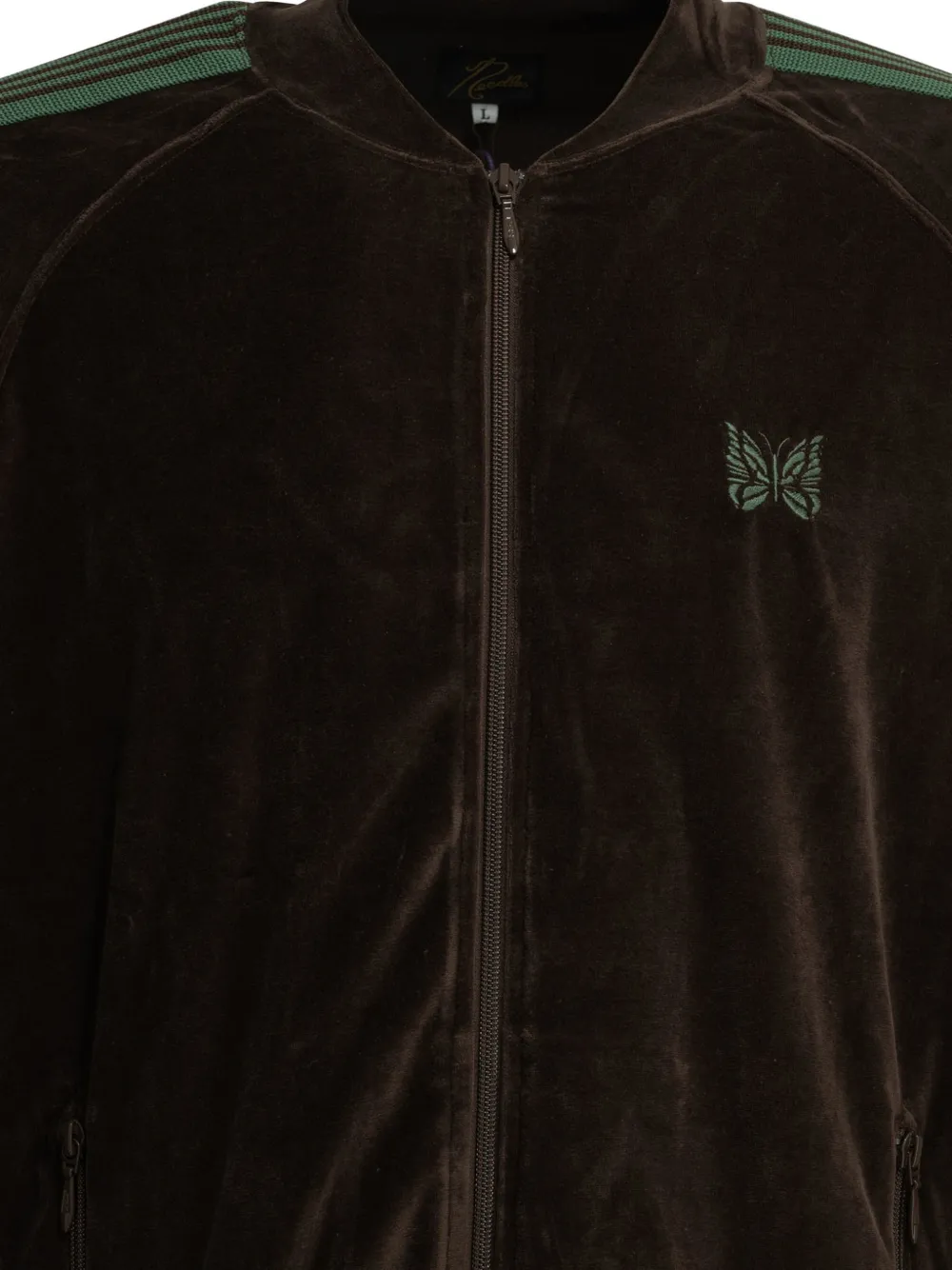 Needles Track katoenen sweater met zijstreep en rits Bruin