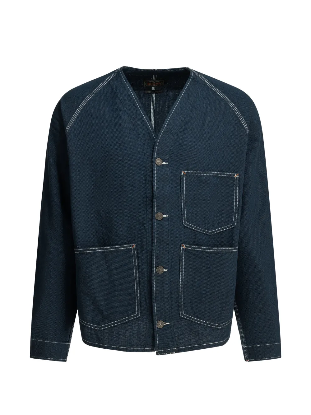 BEAMS PLUS contrast-stitch collarless jacket - Blu