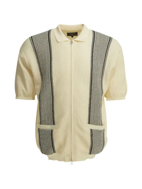 BEAMS PLUS vertical-stripe zip-up polo shirt