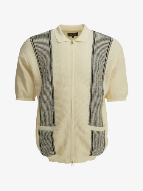 BEAMS PLUS vertical-stripe zip-up polo shirt
