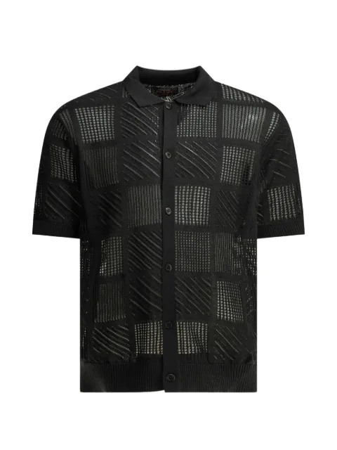 BEAMS PLUS patchwork open-knit polo shirt