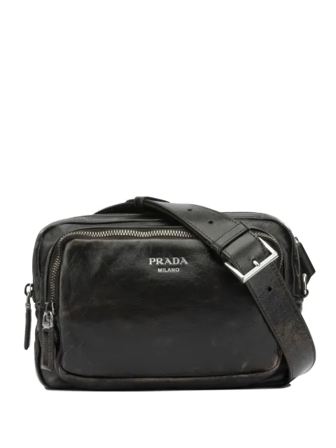 Prada Distressed logo-print leather shoulder bag