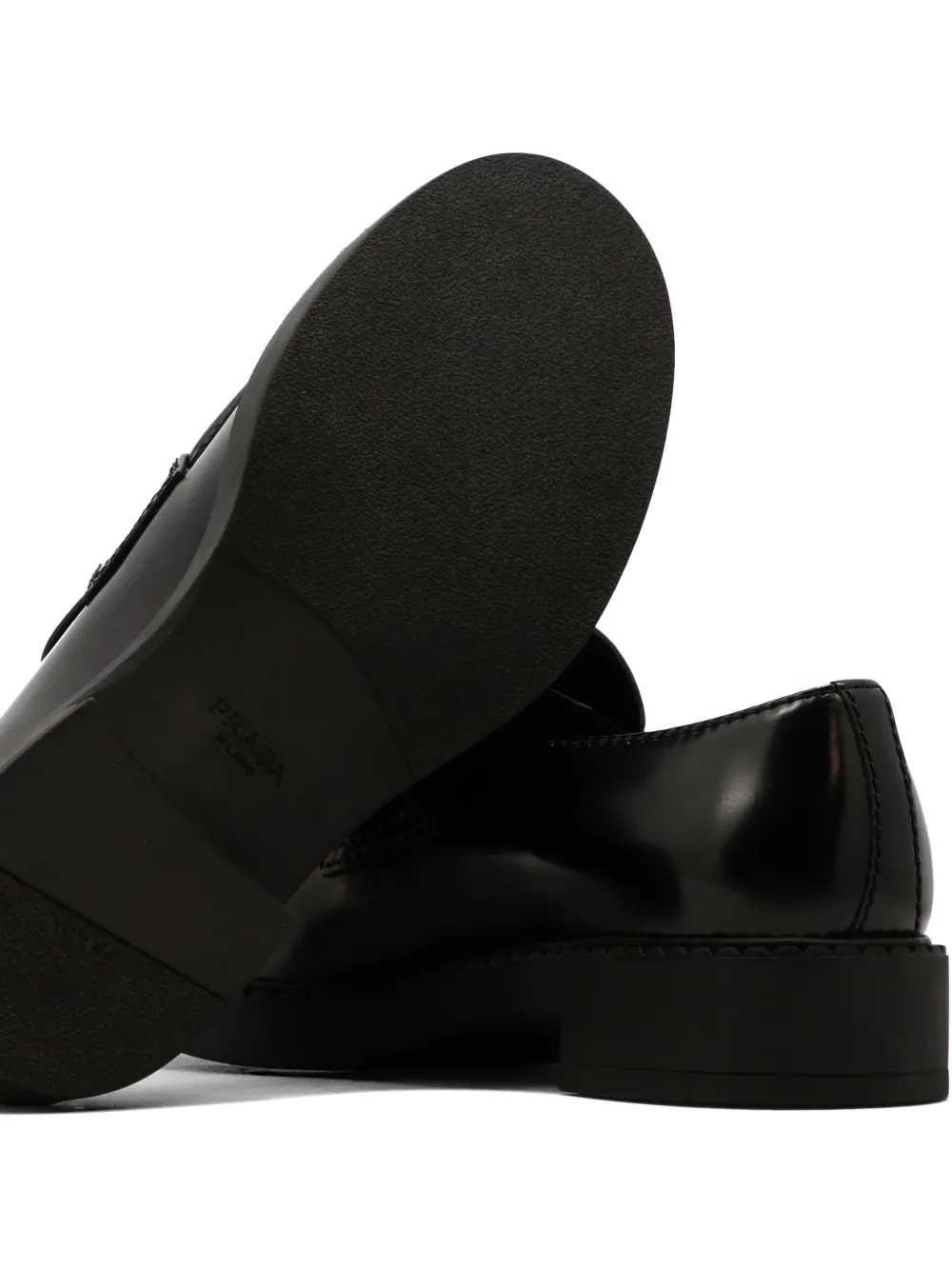 Prada logo-plaque leather loafers Zwart