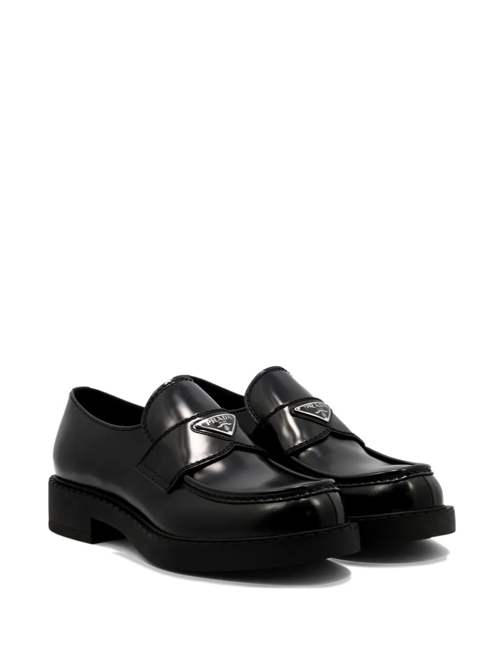 Prada logo-plaque leather loafers Zwart