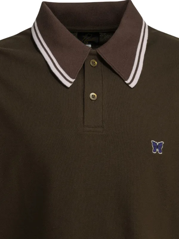 Needles Papillon-embroidered Polo Shirt | Brown | FARFETCH GE