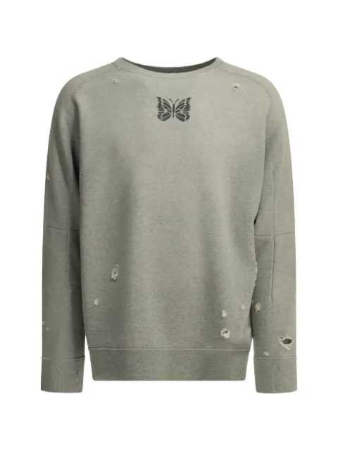 Needles butterfly-print distressed-effect sweatshirt