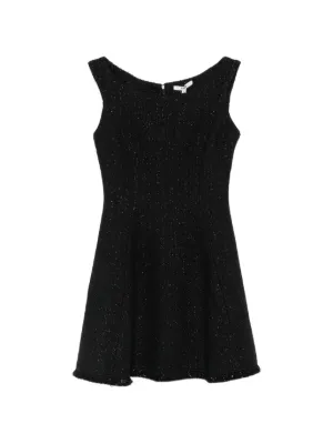 SANDRO Asymmetric Tweed Mini Dress | Black