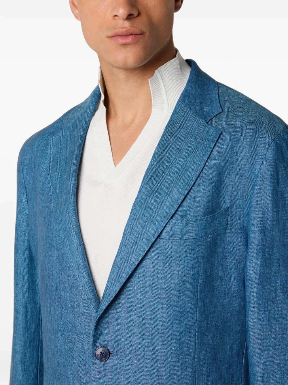 Brooks Brothers Blazer met enkele rij knopen en visgraatpatroon Blauw