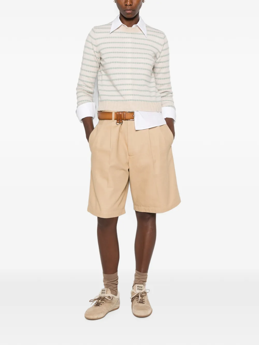 Guest In Residence Pebble Stripe Shrunken Crew trui Beige