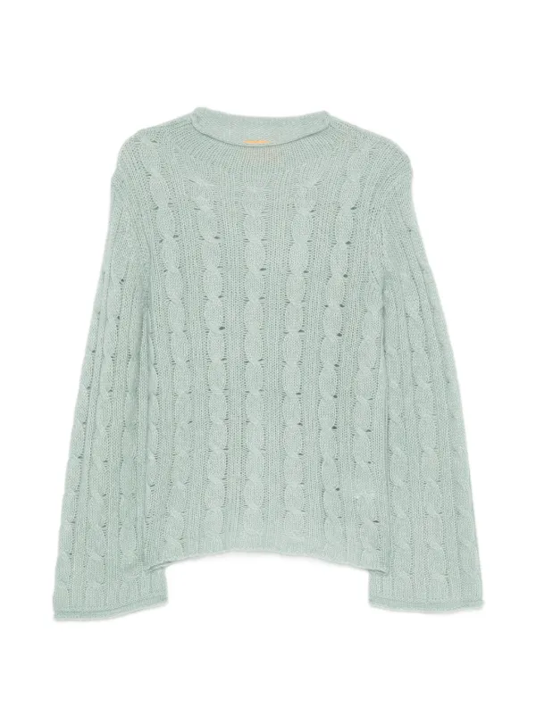 Guest In Residence Cable Mock Neck Top Sweater in Green