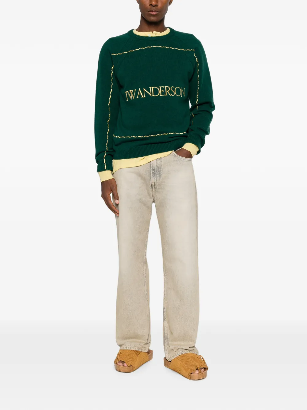 JW Anderson Trui met geborduurd logo en golvende stiksels Groen