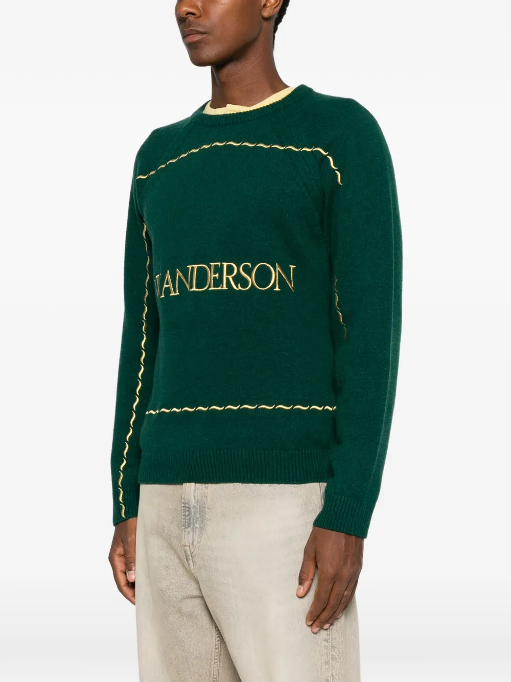 JW Anderson Trui met geborduurd logo en golvende stiksels Groen