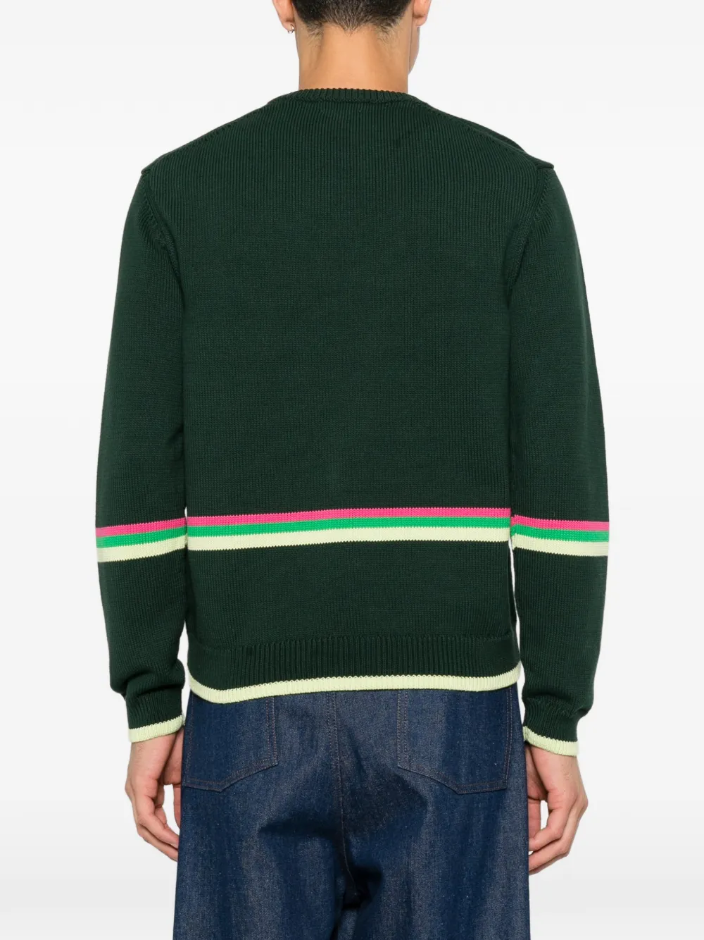 JW Anderson Trui met gestreepte afwerking en schapenpatroon Groen