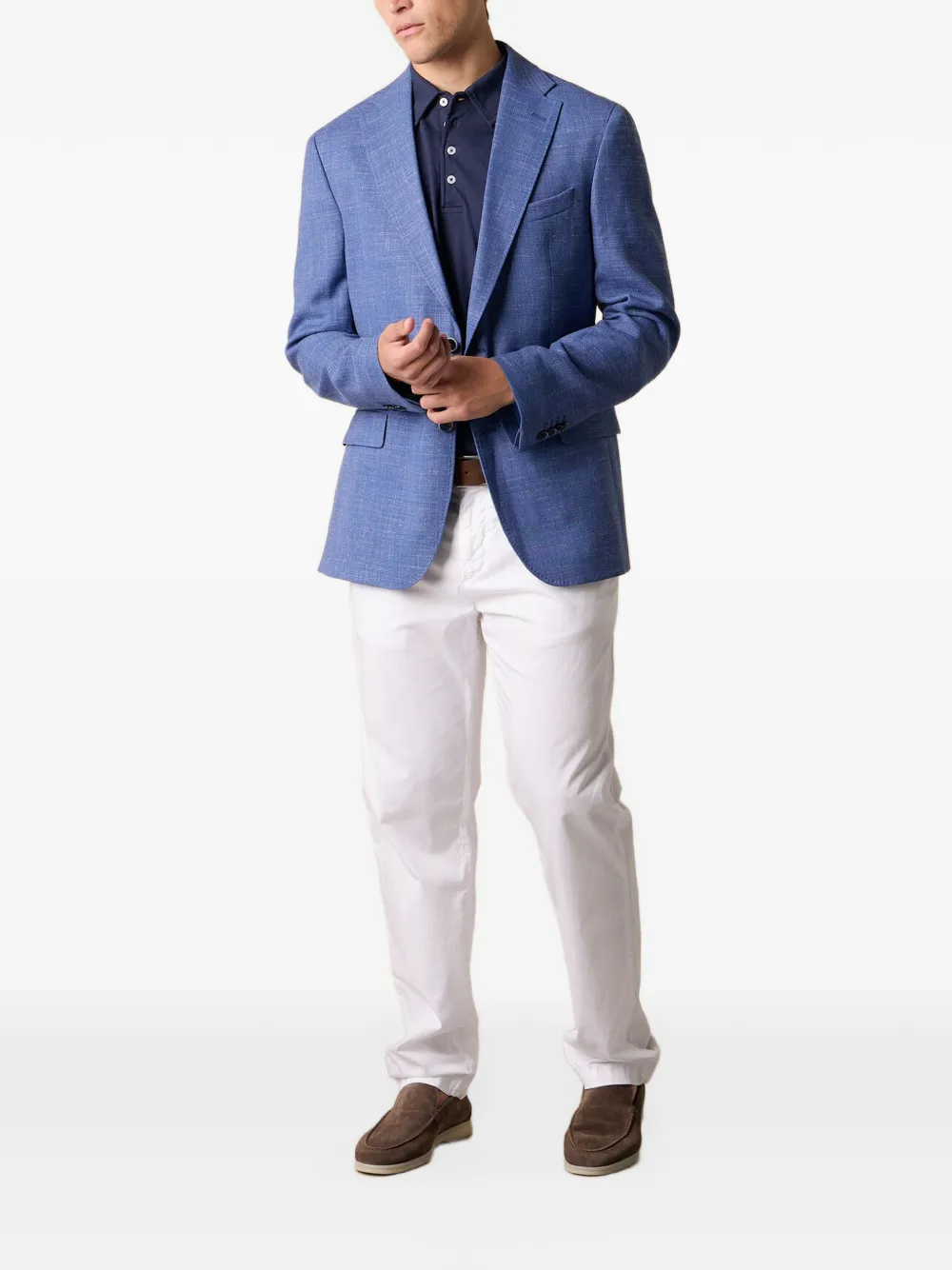 Brooks Brothers Geweven blazer met enkele rij knopen Blauw