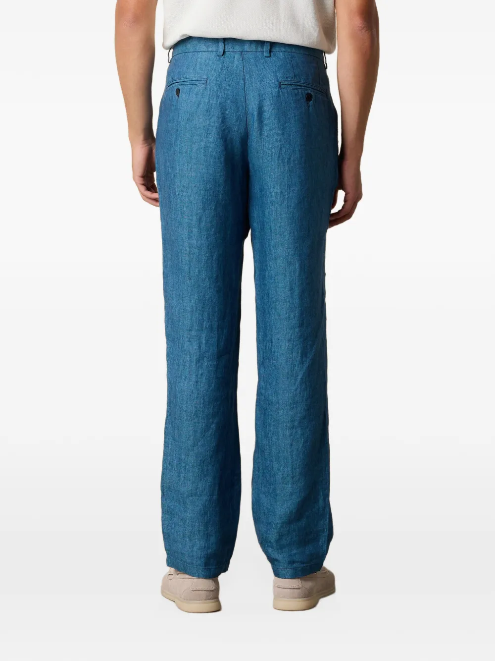 Brooks Brothers Linnen broek met visgraatpatroon Blauw