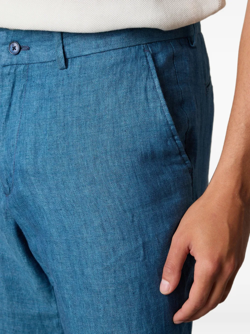 Brooks Brothers Linnen broek met visgraatpatroon Blauw