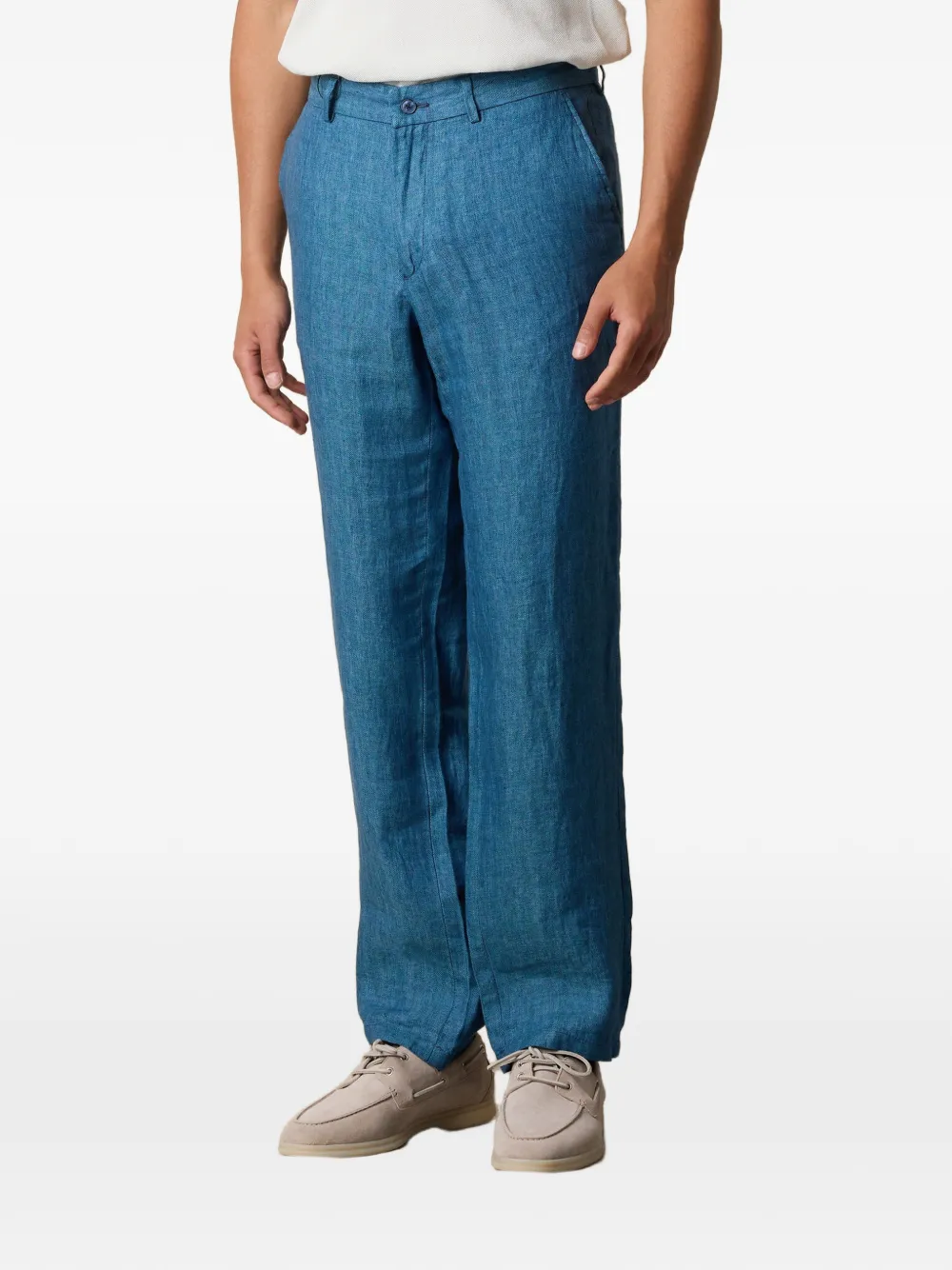 Brooks Brothers Linnen broek met visgraatpatroon Blauw