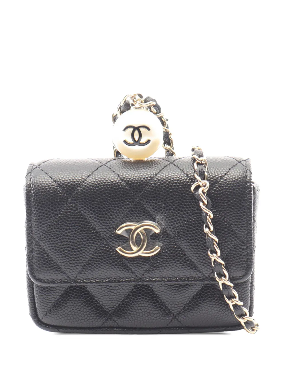 CHANEL Pre-Owned 2021 CC Caviar Pearl Crush Card Holder crossbody bag - Nero