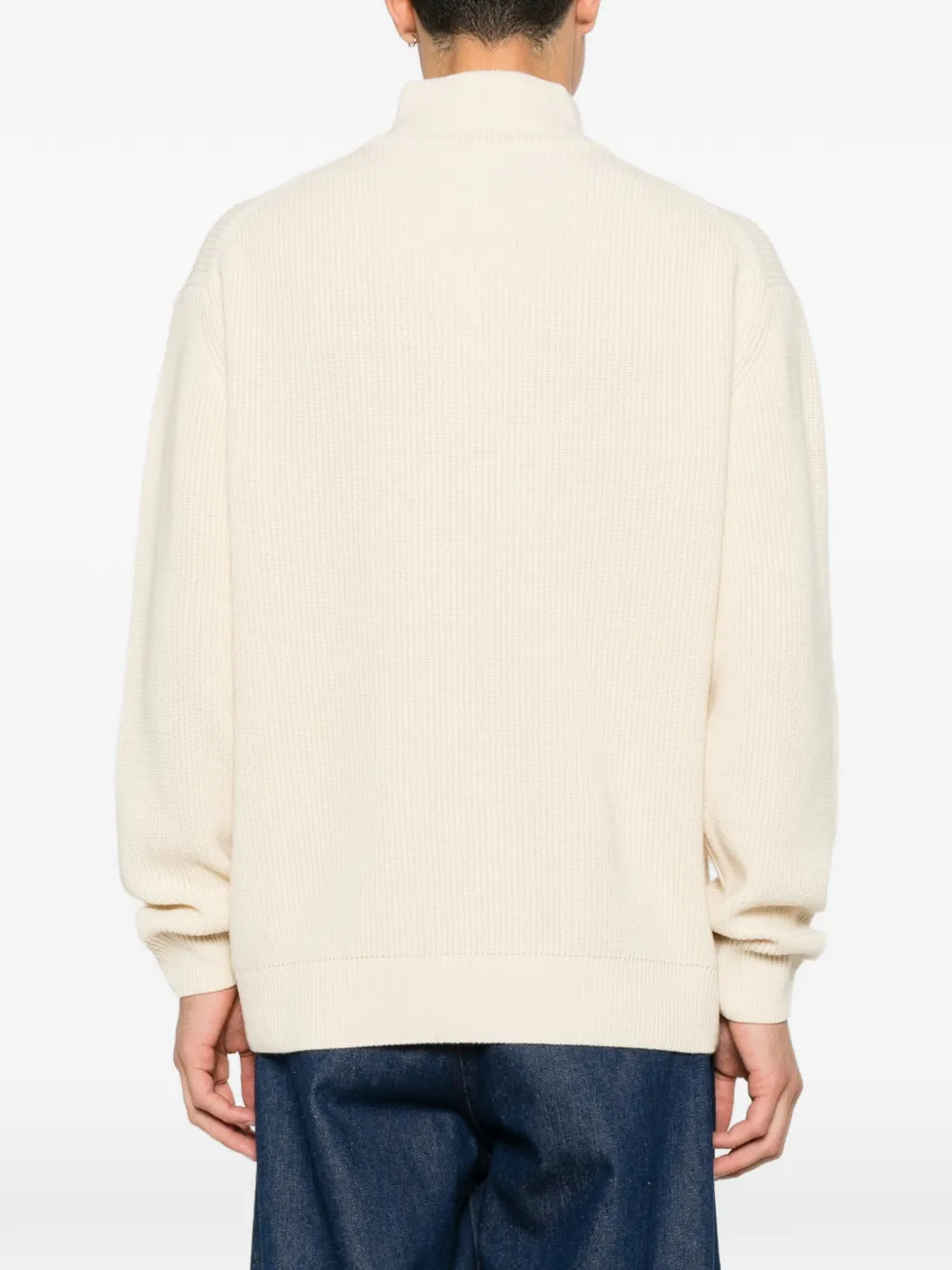 JW Anderson Ribgebreide trui met halve rits Beige