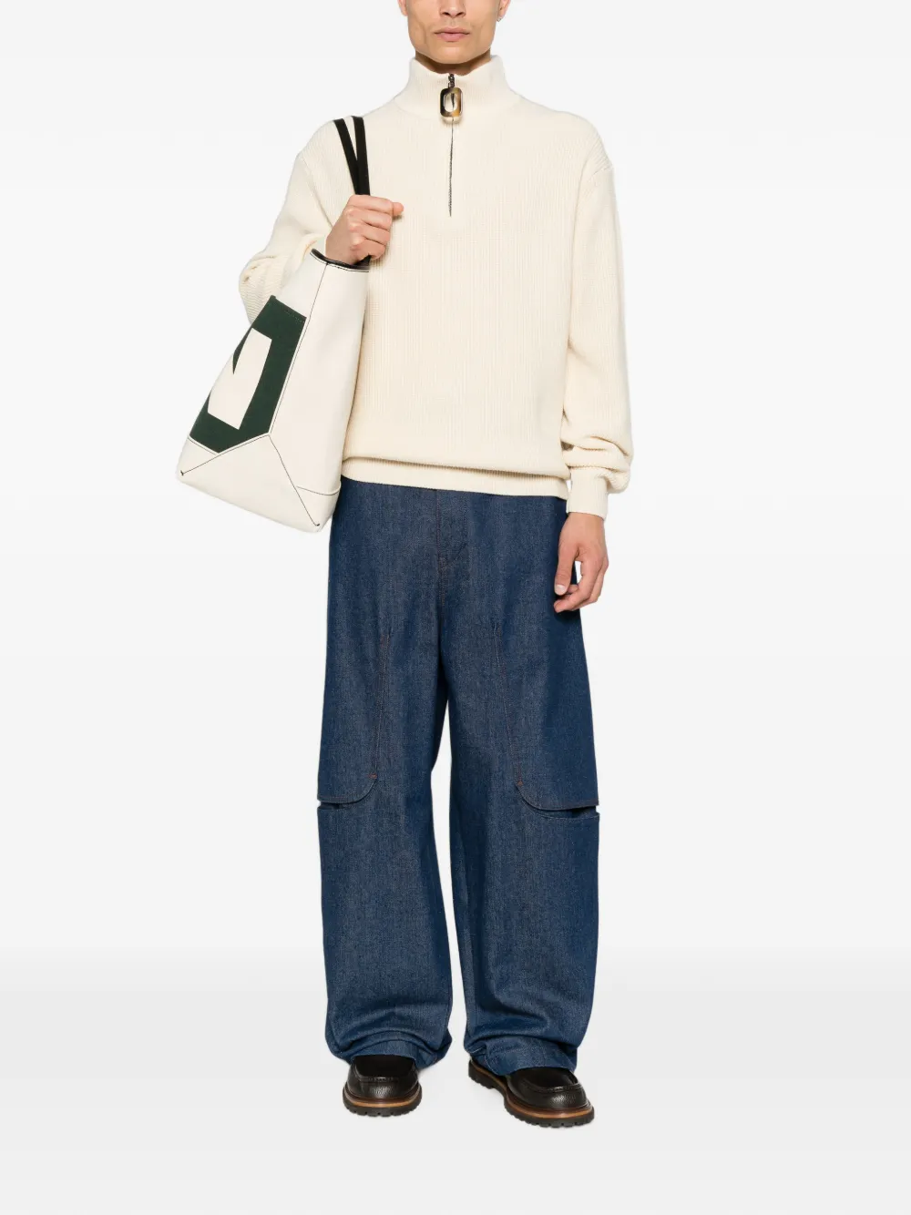 JW Anderson Ribgebreide trui met halve rits Beige