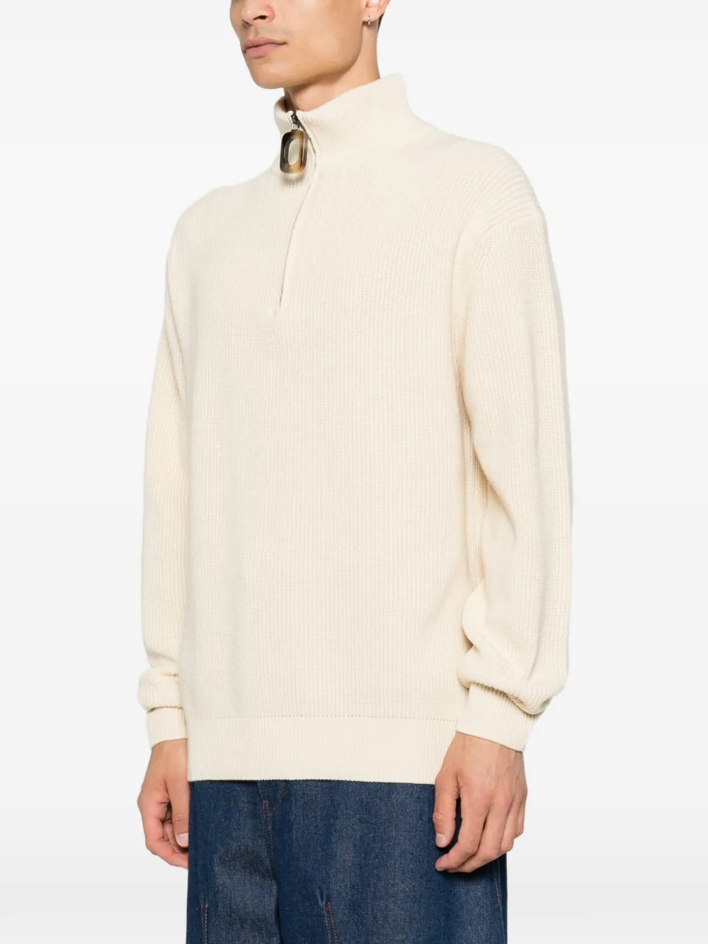 JW Anderson Ribgebreide trui met halve rits Beige