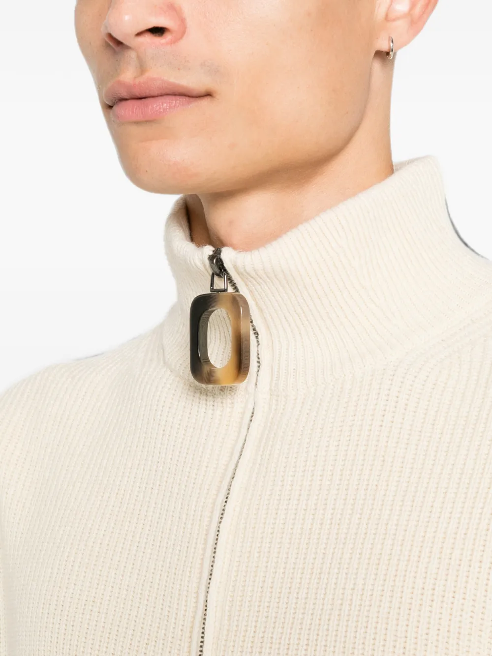 JW Anderson Ribgebreide trui met halve rits Beige