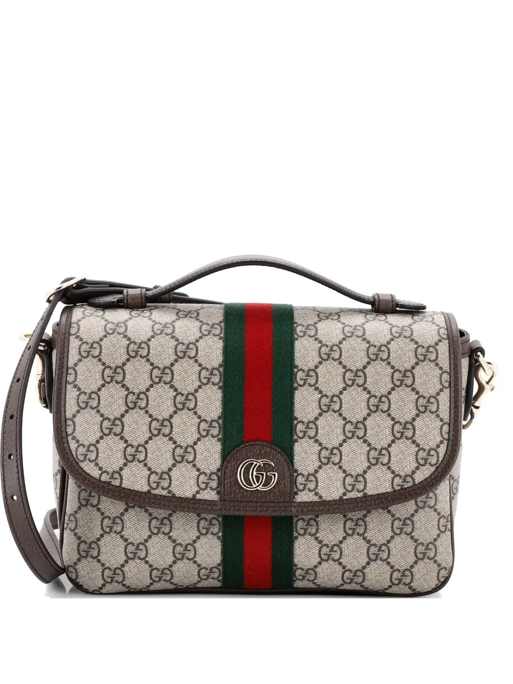 Gucci Pre-Owned Ophidia Flap Top Handle Messenger Bag GG Canvas Medium crossbody bag - Marrone