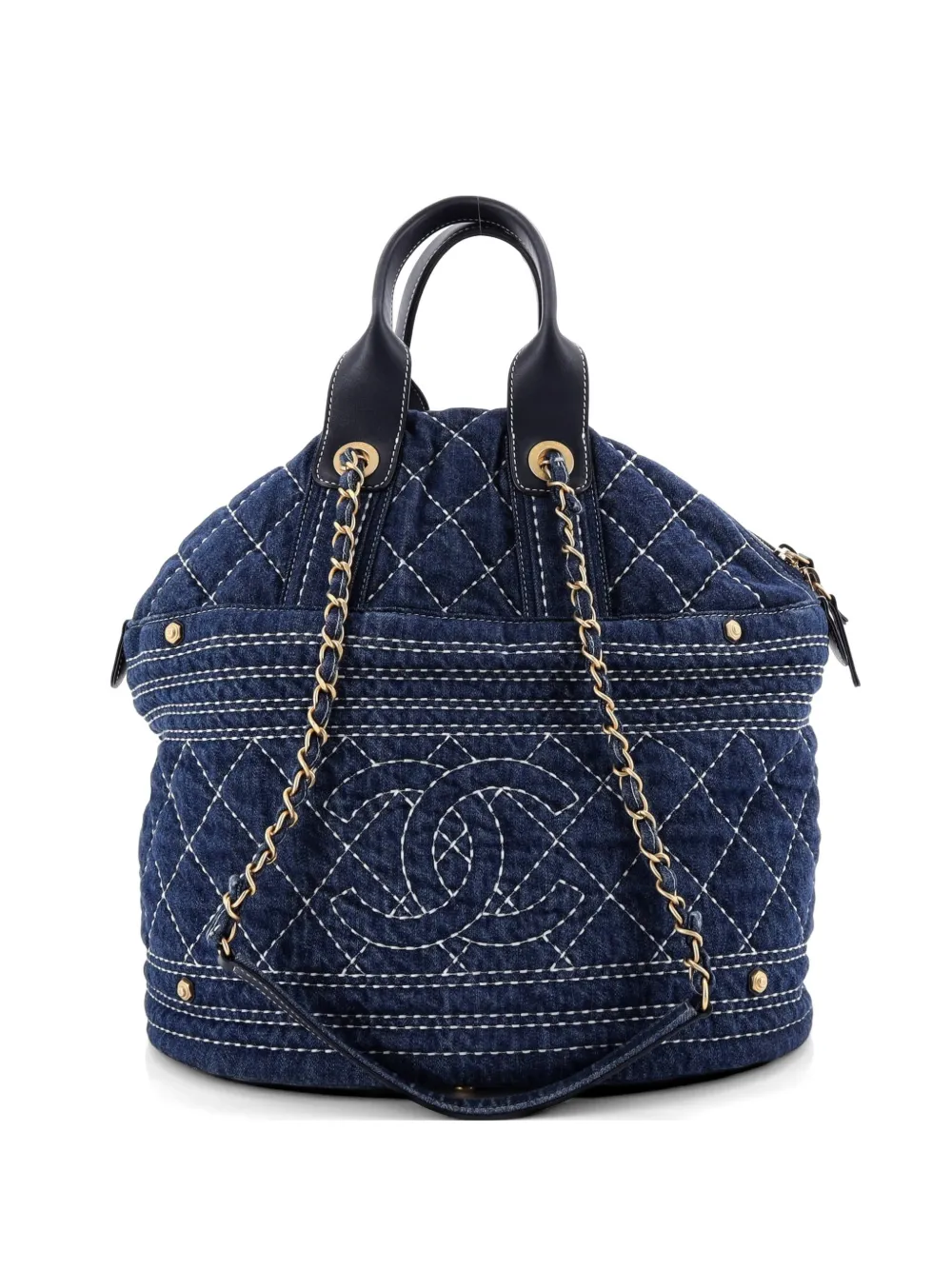 Pre-owned Chanel Denim Trip Quilted Denim Tote Bag In Blue