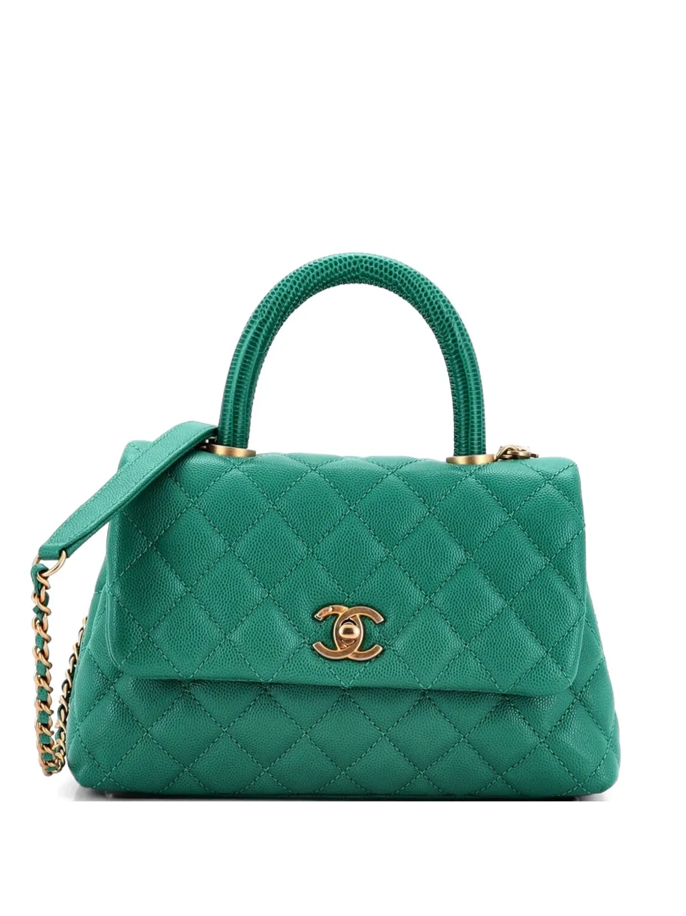 CHANEL Pre-Owned Coco Top Handle Bag Quilted Caviar with Lizard Embossed Handle Mini satchel - Grün