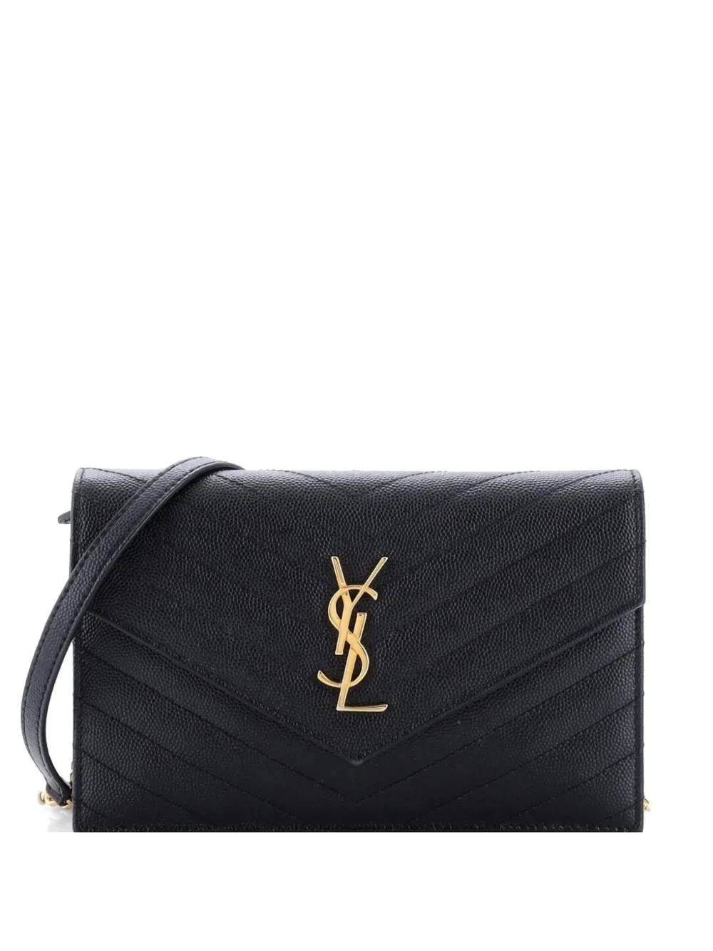 Saint Laurent Pre-Owned Classic Monogram Wallet on Chain Matelasse Chevron Leather Small crossbody bag - Black