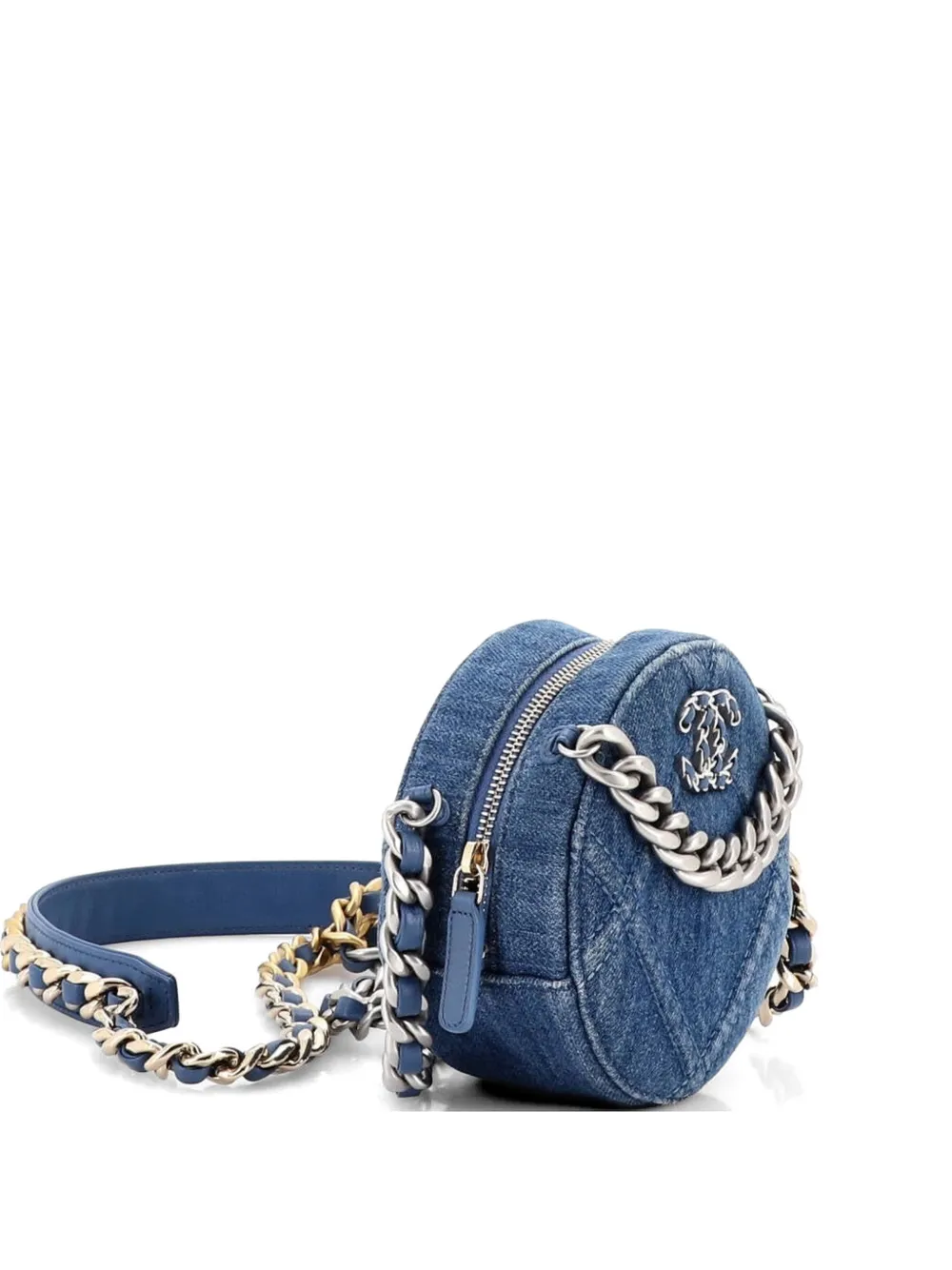CHANEL Pre-Owned 19 Round Clutch with Chain Quilted Denim crossbody bag - Blu