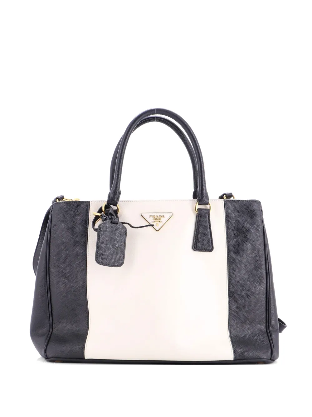 Prada Pre-Owned Borsa tote media Lux in pelle Saffiano bicolore con doppia zip - Nero