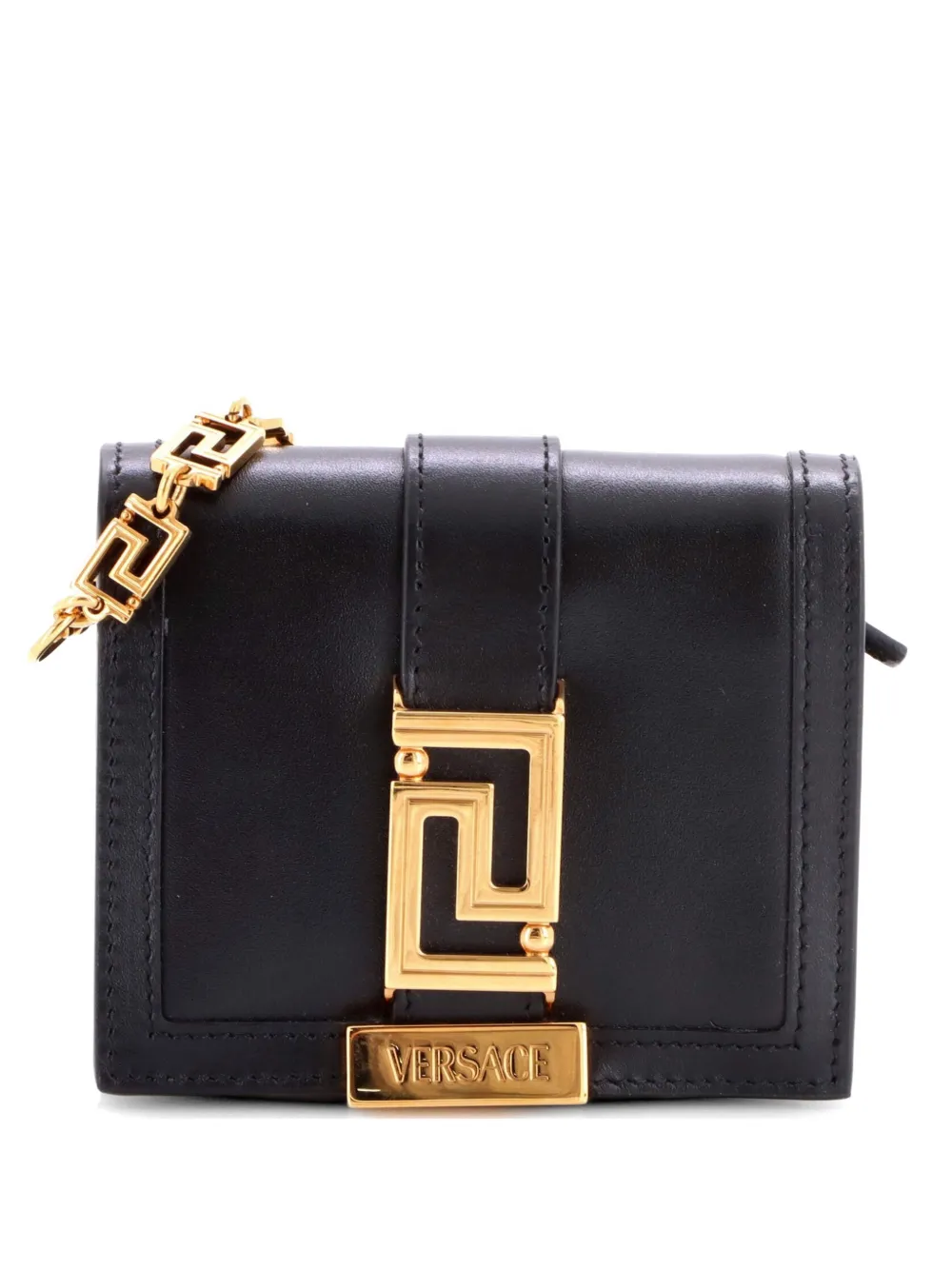 Versace Pre-Owned Greca Goddess Wallet on Chain Leather Mini crossbody bag - Nero