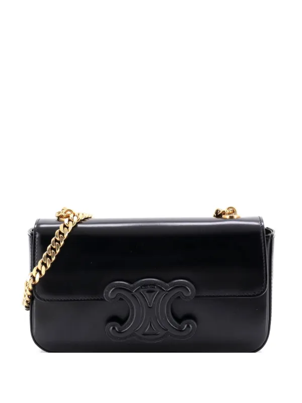 Celine Pre-owned Triomphe Chain Leather Small Shoulder Bag in Black