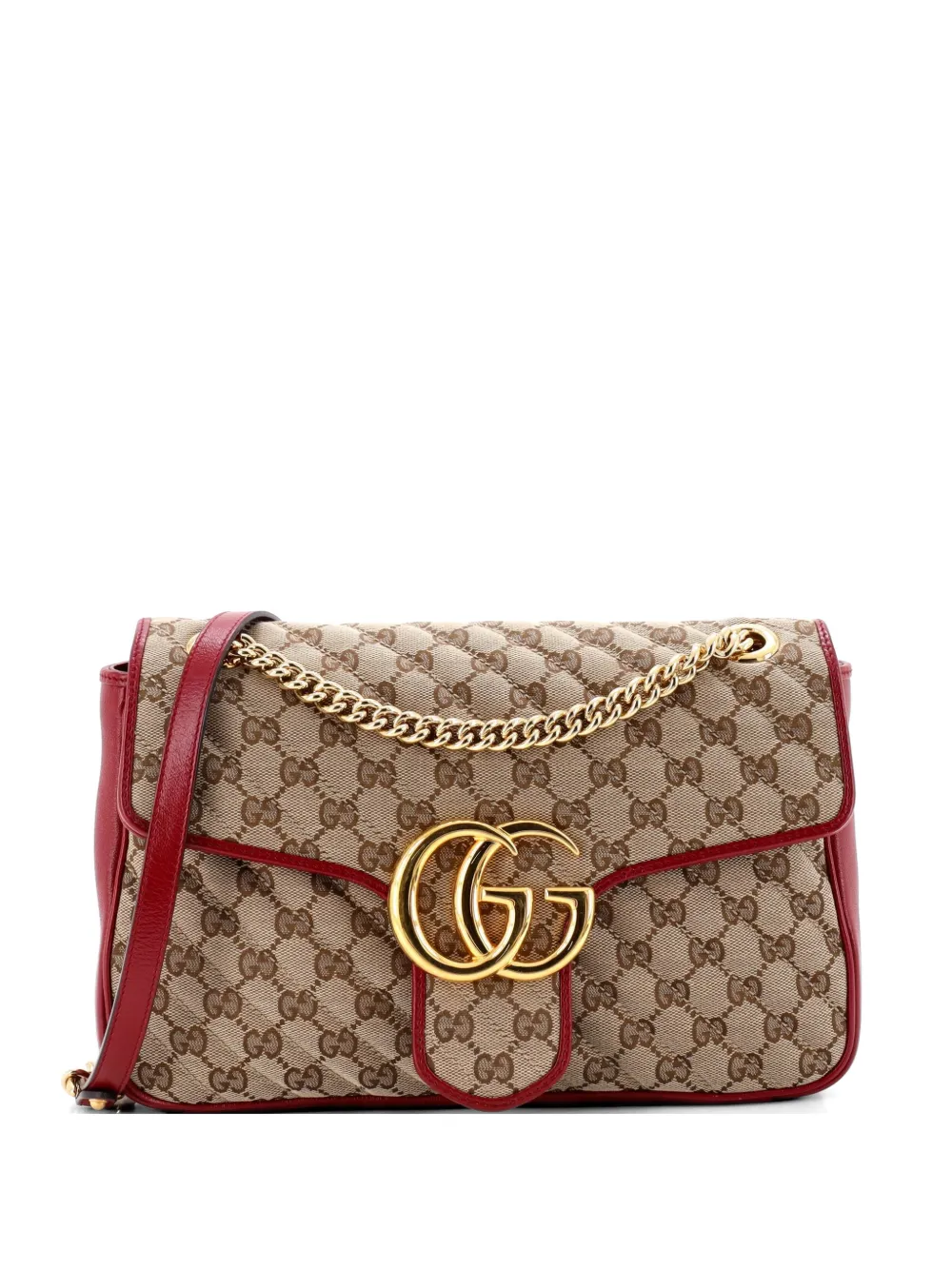 Gucci Pre-Owned GG Marmont Flap Bag Diagonal Quilted GG Canvas with Leather Medium shoulder bag - Rosso