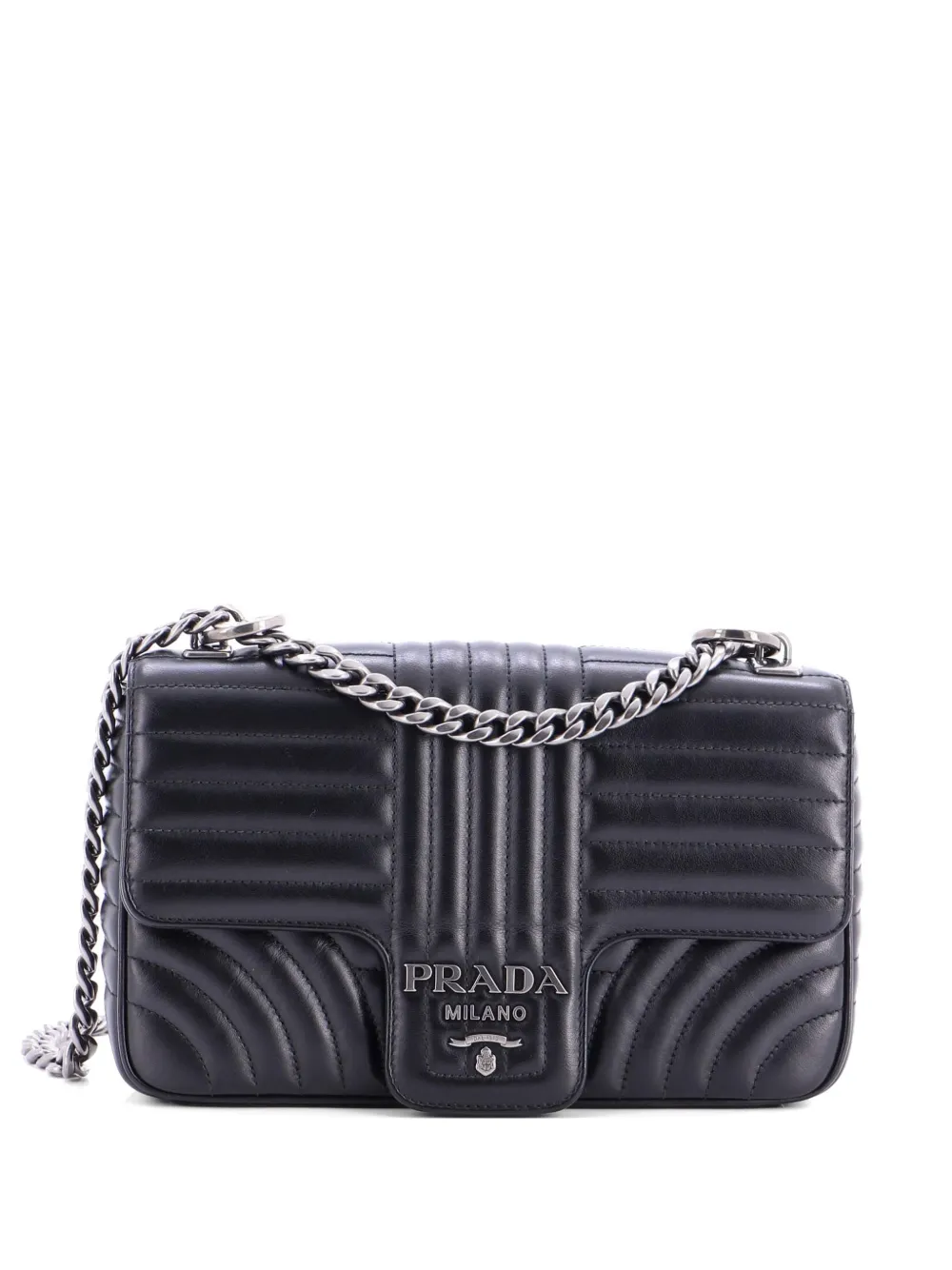 Prada Pre-Owned Chain Flap Shoulder Bag Diagramme Quilted Leather Medium crossbody bag - Nero