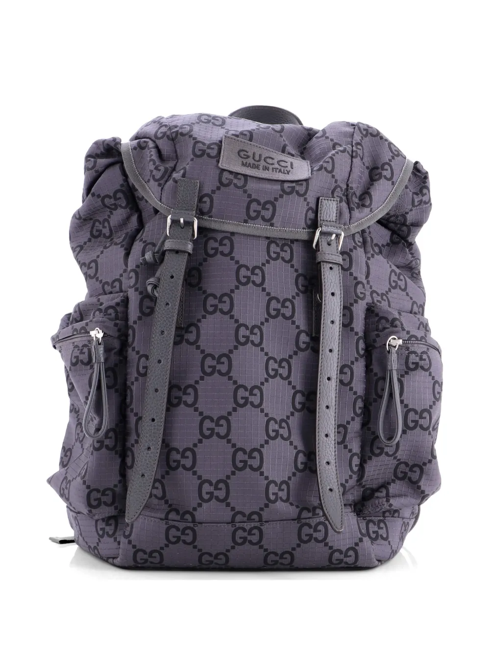 Gucci Pre-Owned Ripstop GG Fabric and Leather Large backpack - Grigio