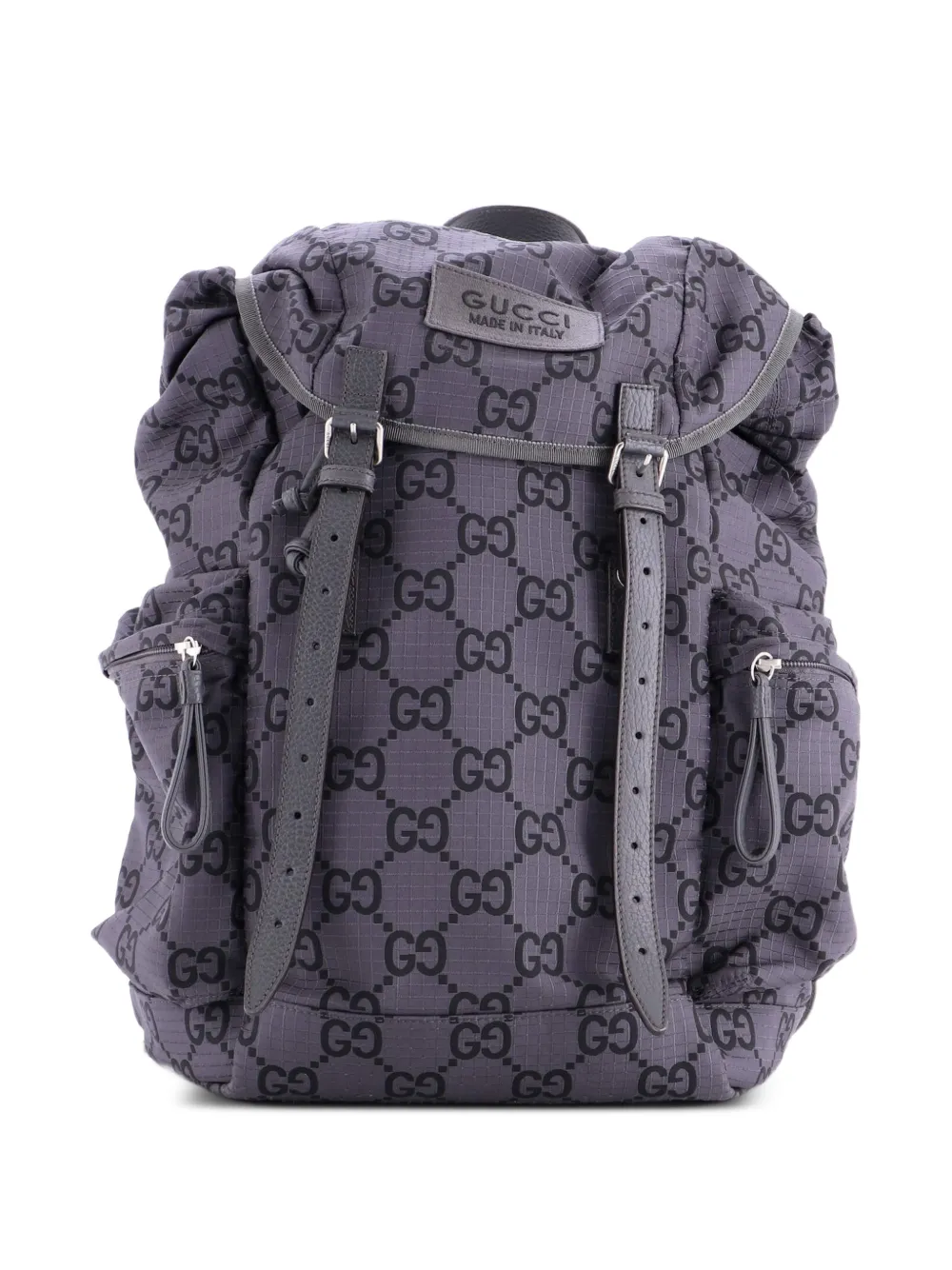 Gucci Pre-Owned Ripstop GG Fabric and Leather Large backpack - Grigio