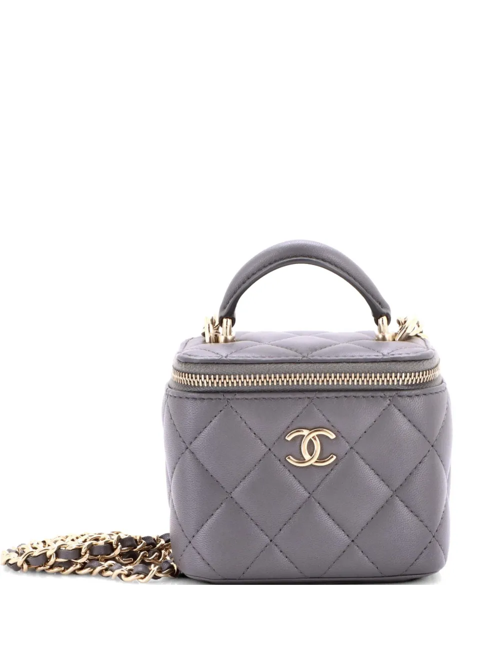 CHANEL Pre-Owned Borsa a tracolla Vanity Case mini in pelle di agnello trapuntata con manico - Grigio