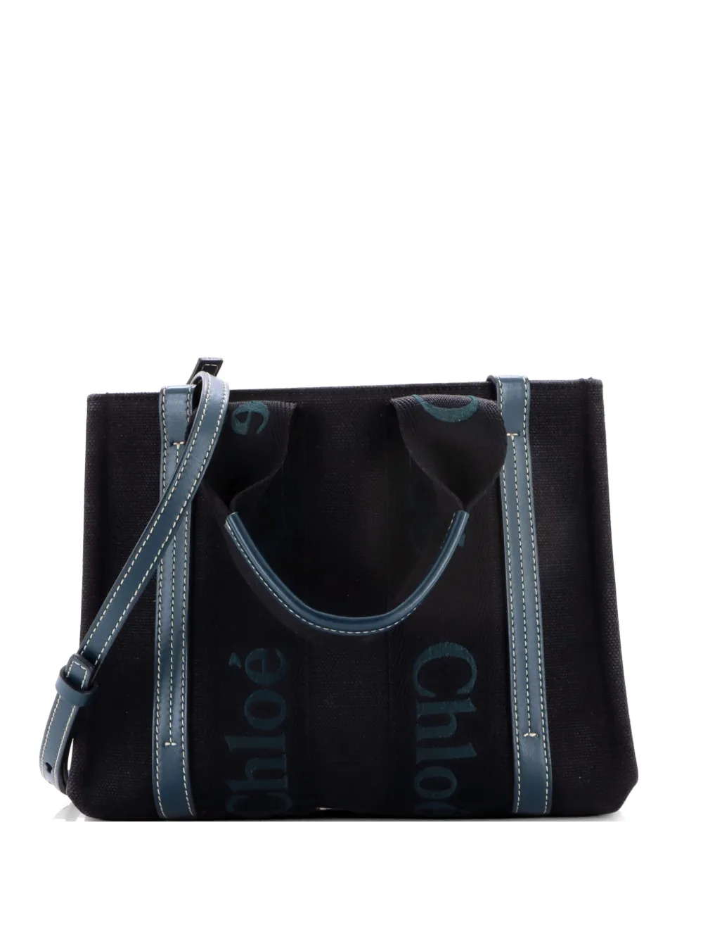 Chloé Pre-Owned Borsa tote Woody piccola in pelle e tela - Nero