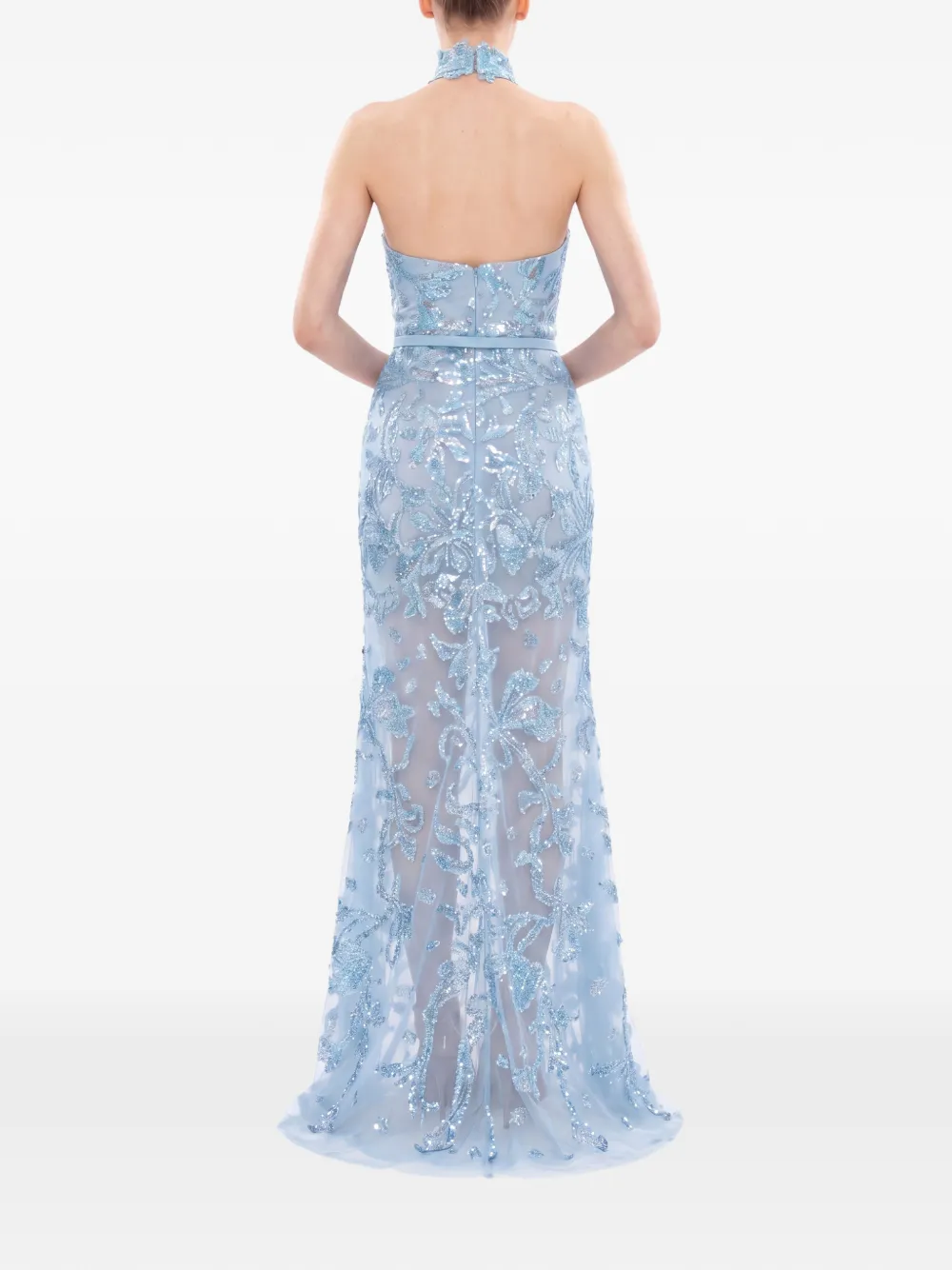 Saiid Kobeisy Maxi-jurk met pailletten en halternek Blauw