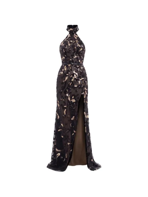 Saiid Kobeisy halter-neck embroidered tulle maxi dress