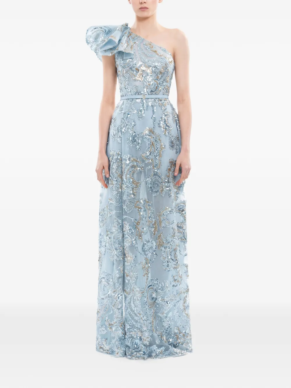 Saiid Kobeisy Maxi-jurk met pailletten en ruches Blauw