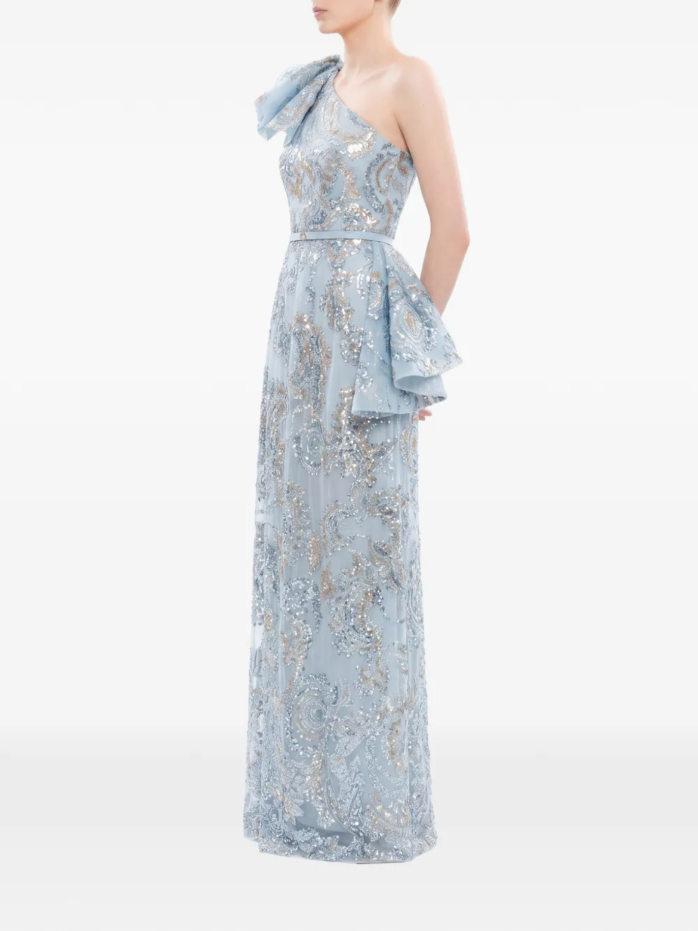 Saiid Kobeisy Maxi-jurk met pailletten en ruches Blauw