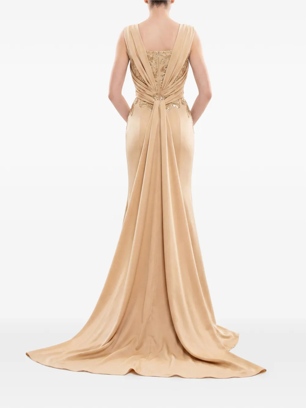 Saiid Kobeisy Gedrapeerde maxi-jurk verfraaid met pailletten Beige