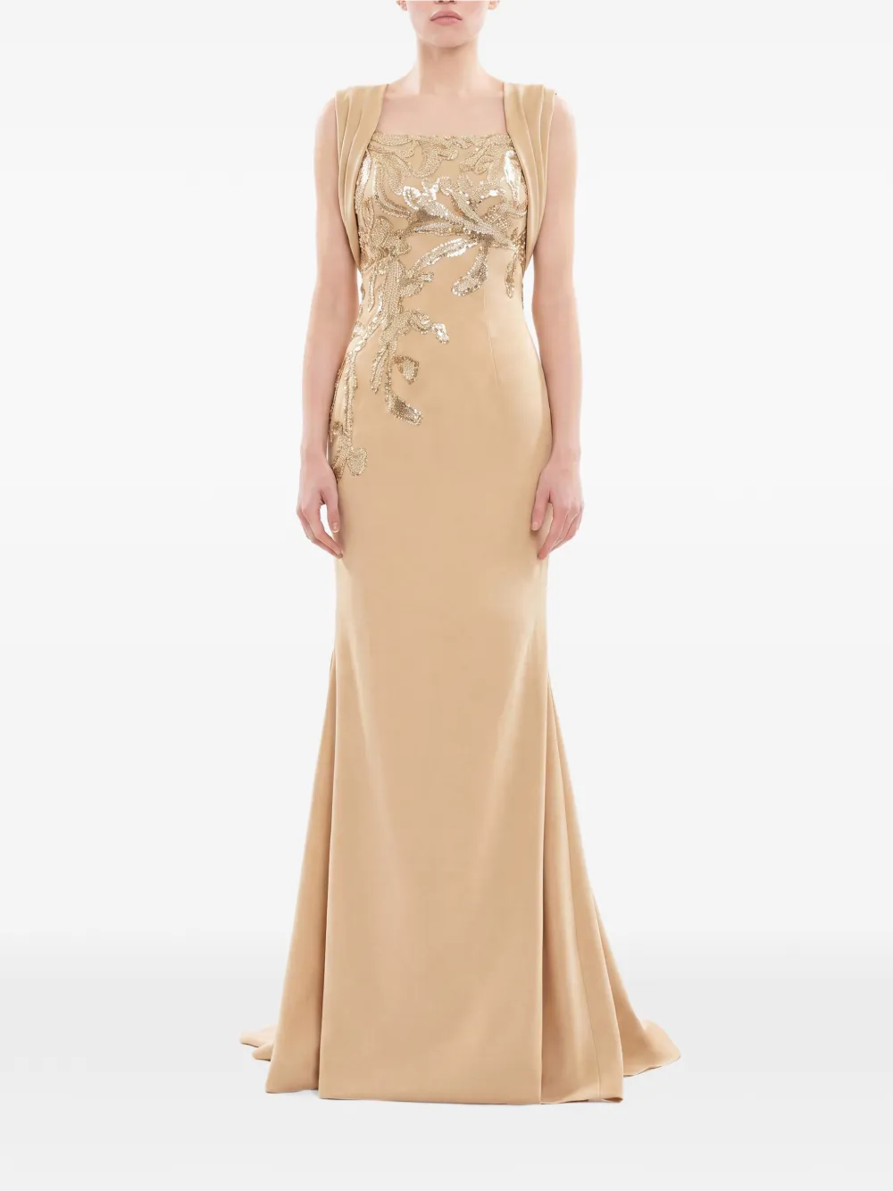 Saiid Kobeisy Gedrapeerde maxi-jurk verfraaid met pailletten Beige