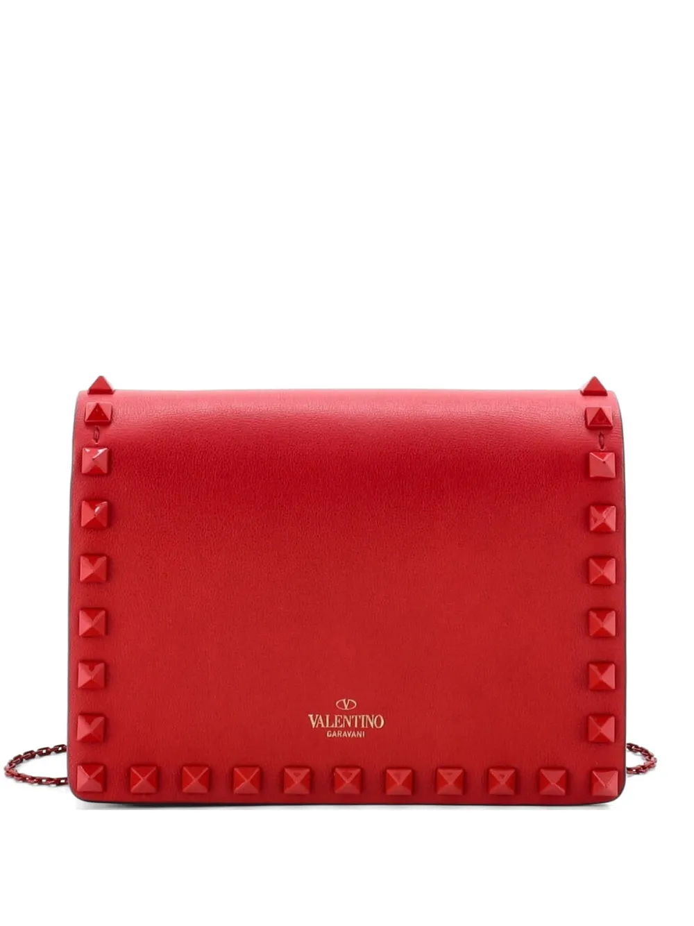 Pre-owned Valentino Garavani Rockstud Pouch Leather Mini Crossbody Bag In Red
