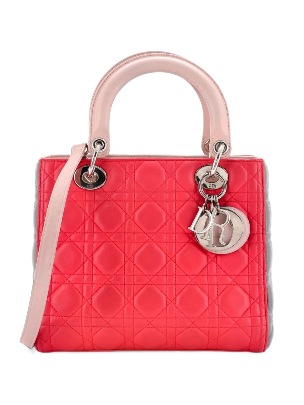 Christian Dior Pre-Owned Mini dreifarbige Lady Dior Cannage Satchel-Tasche aus Leder mit Steppung - Grau